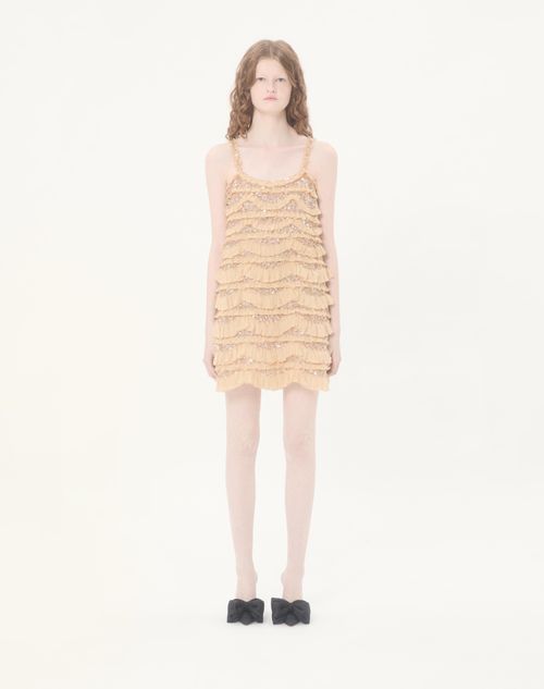 Valentino - Tulle Illusione Embroidered Short Dress - Beige - Woman - Ready To Wear