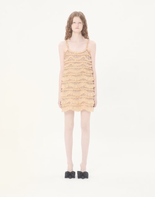 Valentino - Kurzes Besticktes Kleid Tulle Illusione - Beige - Frau - Kleider