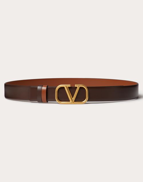 Valentino Garavani - Vlogo Signature Reversible Calfskin Belt 30 Mm - Fondant/saddle Brown - Man - Belts