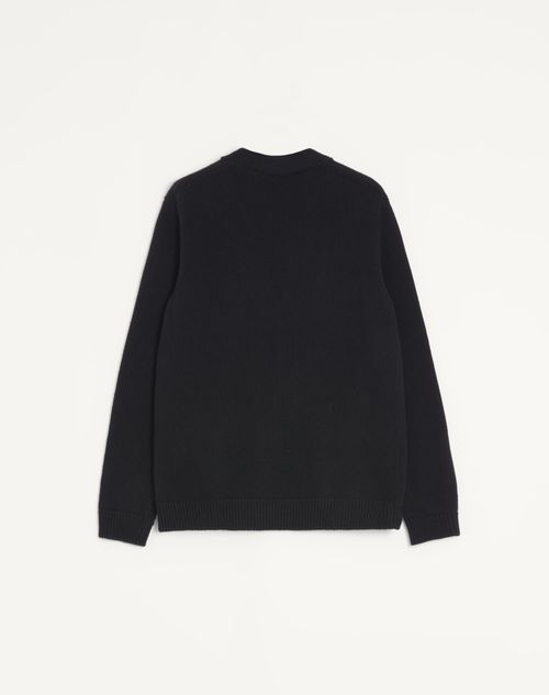 Valentino - Valentino Wool Cardigan With Embroidered Valentino Patch - Black - Man - Knitwear