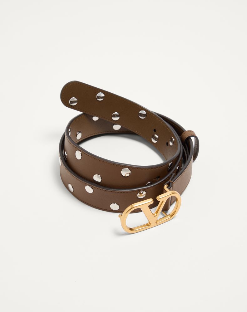 Valentino Garavani Vlogo Signature Belt In Shiny Calfskin 30 Mm Woman Tundra 095