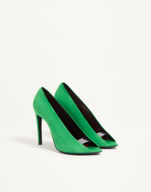 Valentino Garavani - Open Toe Révélé Suede Pumps 105mm - Mint - Woman - Pumps And Slingbacks