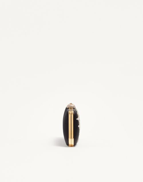 Valentino Garavani - Valentino Garavani Carry Secrets Minaudiere In Satin With Floral Embroidery - Black/crystal - Woman - Clutches