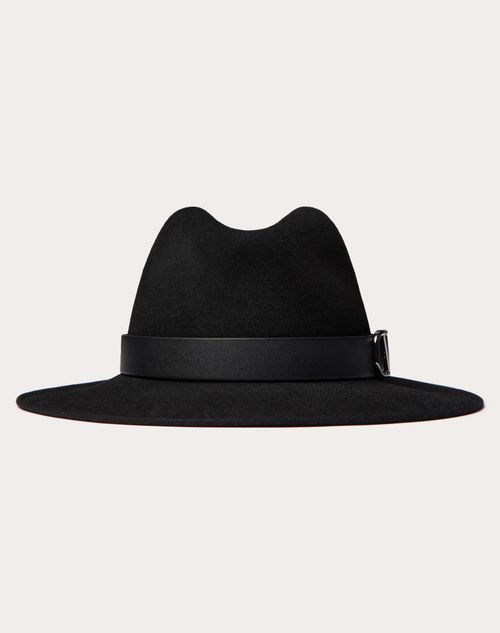 Valentino Garavani - Chapeau Fedora Vlogo Signature En Fourrure De Lapin Et Cuir - Noir - Femme - Gants Et Chapeaux