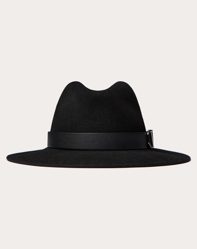 Valentino Handbags Cappello Fedora Vlogo Signature In Tessuto Lapin E Pelle per Donna in Nero | Valentino IT