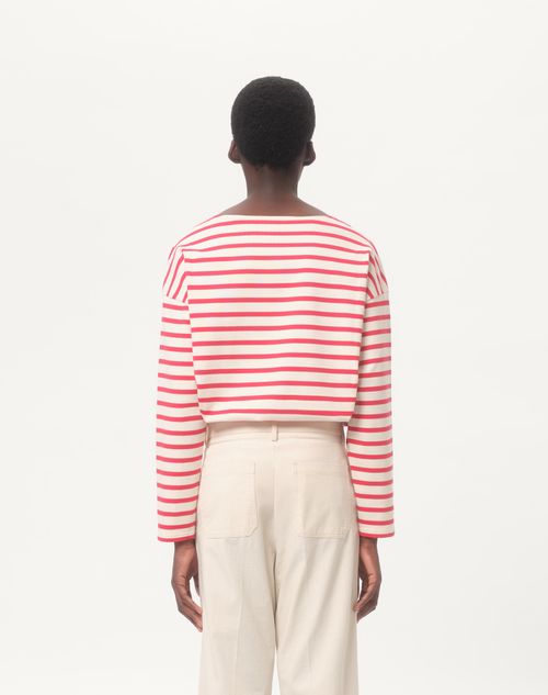 Valentino - Long-sleeved Cotton T-shirt With Chez Valentino Print - Butter/red - Man - Tshirts And Sweatshirts