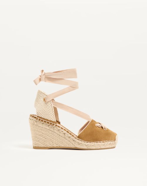Valentino Garavani - Resort-keilabsatz Aus Spaltleder 75mm - Havana Beige - Frau - Espadrilles Und Wedges