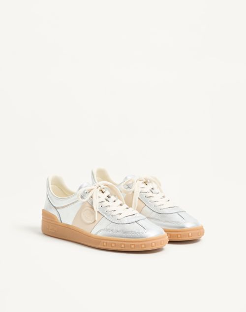 Valentino Garavani - Upvillage Trainer In Laminated Calfskin With Nappa Calfskin Leather Band - Silver/ivory - Woman - Woman