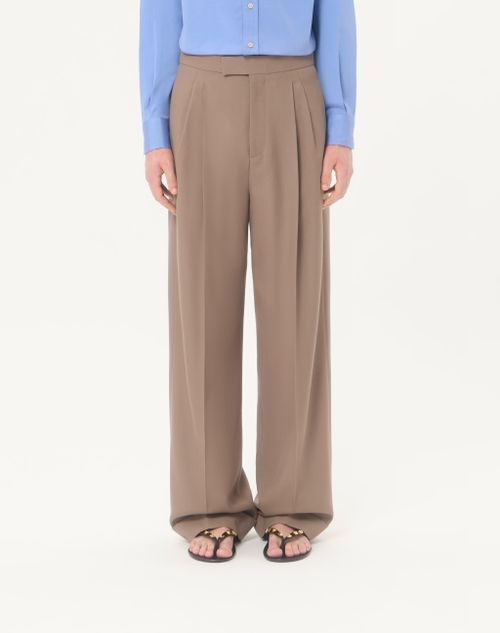 Valentino - Valentino Cuffed Wool Pants In Natté Wool - Beige - Man - Pants And Shorts