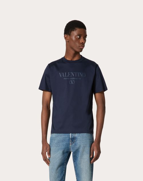 ヴァレンティノ プリント コットン クルーネックtシャツ for メンズ インチ ネイビー | Valentino JP