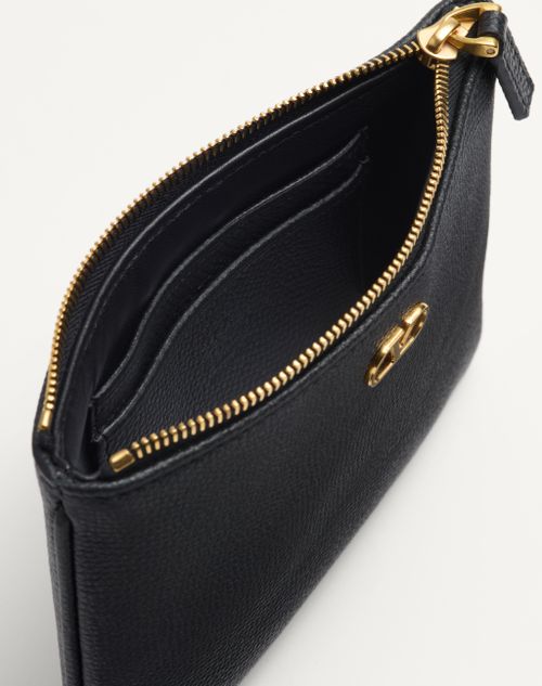 Valentino Garavani - Vlogo Signature Clutch Aus Genarbtem Kalbsleder - Schwarz - Frau - Pochetten