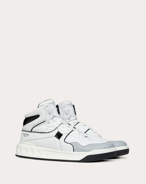 Valentino Garavani - One Stud Mid-top Calfskin Sneaker - White/ Black - Man - Man Shoes Sale