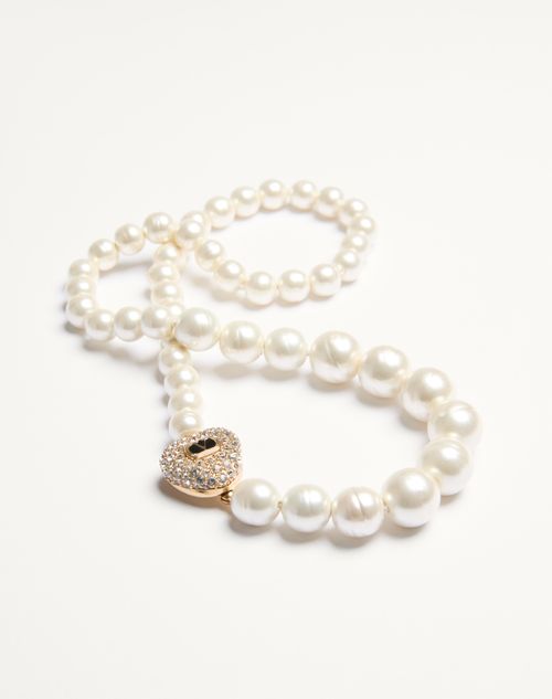 Valentino Garavani - Coeur Royal Necklace In Metal, Enamel, Pearls And Swarovski® Crystals - Gold/black/crystal/cream - Woman - Accessories