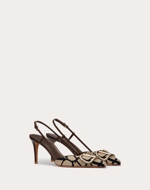 Valentino Garavani - Décolleté Slingback Vlogo Signature In Toile Iconographe 80mm - Beige/nero - Donna - Décolleté