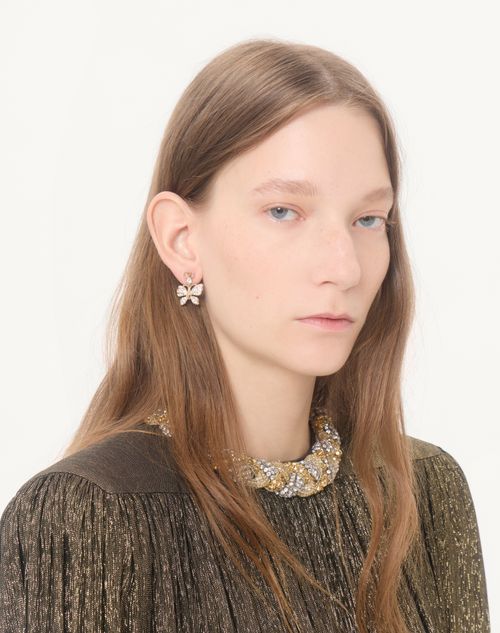 Valentino Garavani - Flutterby Earrings In Metal And Swarovski® Crystals - Platinum/crystal - Woman - Accessories