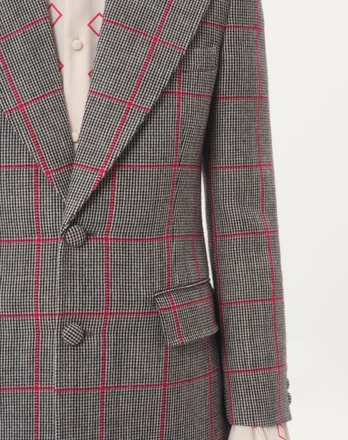 Valentino - SINGLE-BREASTED WOOL JACKET WITH CHECK PATTERN - Black/ivory/cherry Red - Man - Coats And Blazers