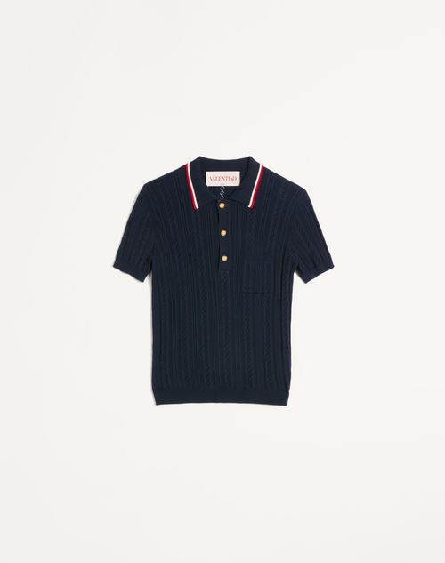 Valentino - Ribbed Cotton Polo Shirt With Embossed Detail - Indigo - Man - Knitwear