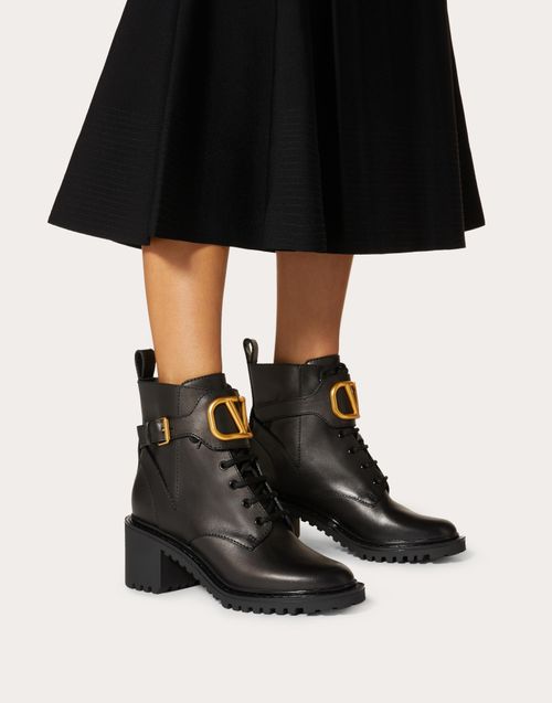 Valentino Garavani - Vlogo Signature Calfskin Combat Boot 70 Mm - Black - Woman - Boots