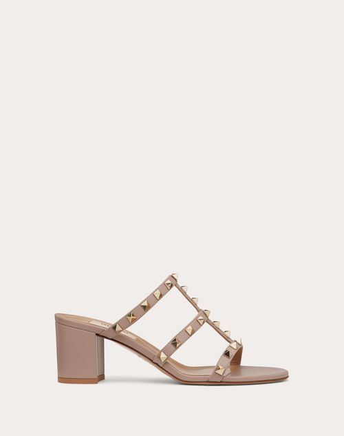 Valentino Garavani - Rockstud Calfskin Leather Slide Sandal 60 Mm - Poudre - Woman - Rockstud Sandals - Shoes