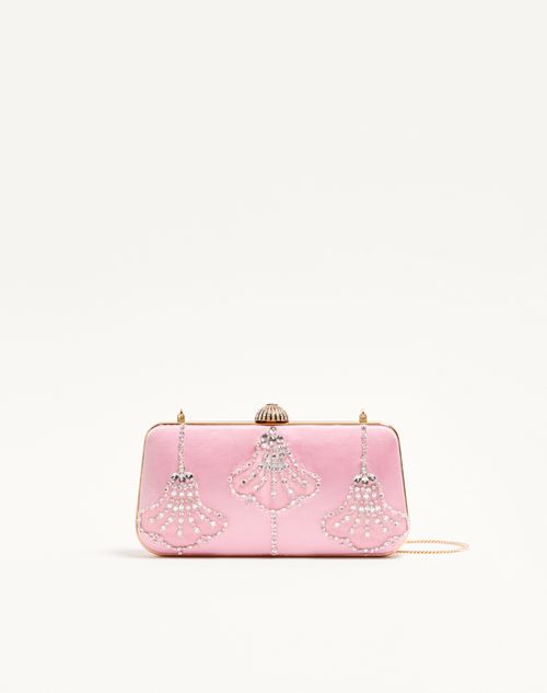 Valentino Garavani - Valentino Garavani Carry Secrets Satin Minaudiere With Floral Pattern Embroidery - Pink/crystal - Woman - Clutches