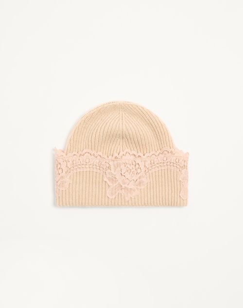 Valentino Garavani - Vlogo Signature Cashmere And Lace Beanie - Alabaster - Woman - Soft Accessories - Accessories