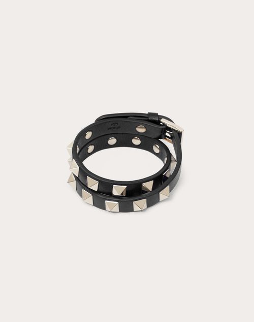 bassin vulkansk Sandsynligvis Rockstud Calfskin Double-strap Bracelet for Woman in Poudre | Valentino US