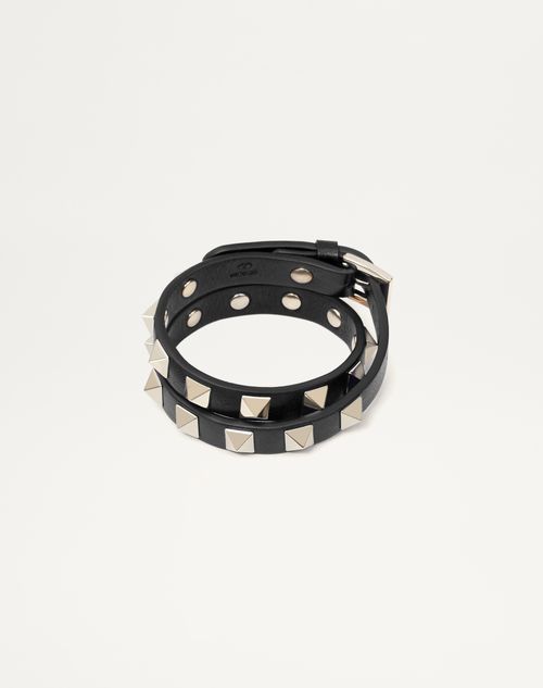 Rockstud Calfskin Double-strap Bracelet for Woman in Poudre |