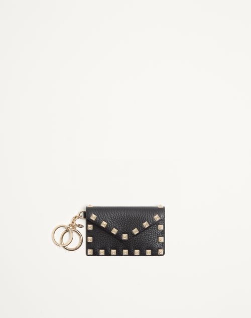 Valentino Garavani - Valentino Garavani Rockstud Charm In Grainy Calfskin - Black - Woman - Wallets And Small Leather Goods