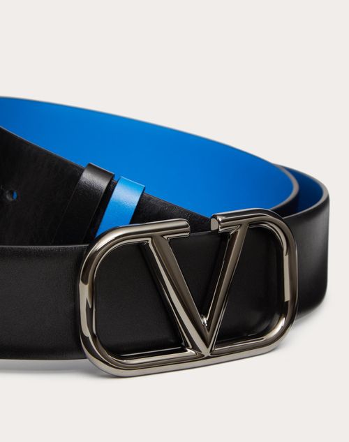 Valentino Garavani - Cintura Reversibile Vlogo Signature In Vitello 40 Mm - Nero/blu - Uomo - Cinture