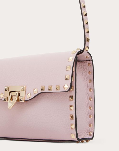 Small Rockstud Grainy Calfskin Crossbody Bag for Woman in Poudre