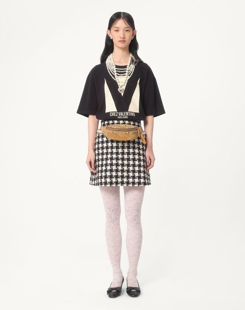 Valentino - Jersey Cotton T-shirt With Chez Valentino Print - Black - Woman - Tshirts And Sweatshirts