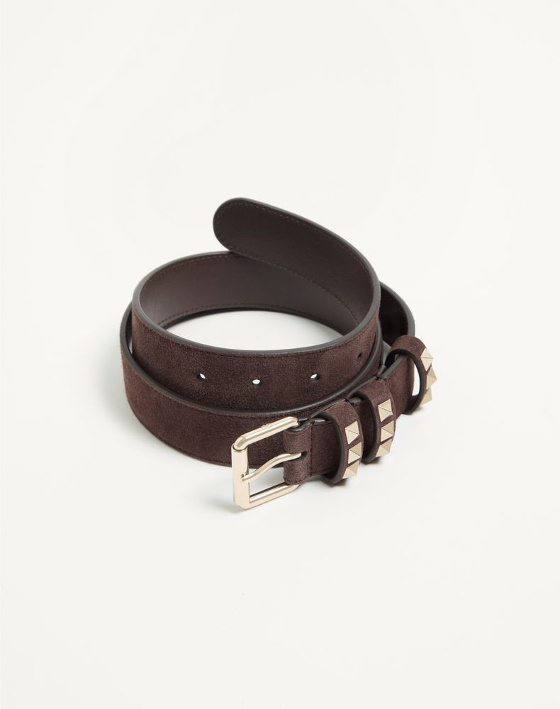 Valentino Garavani Rockstud Suede Belt 30 Mm Woman Ebony 075