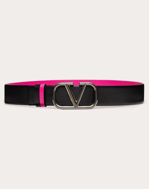 Valentino Garavani - Vlogo Signature Reversible Calfskin Belt 40 Mm - Black/pink - Man - Man Sale