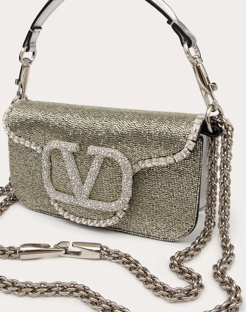 Locò Embroidered Small Shoulder Bag for Woman in Silver/crystal