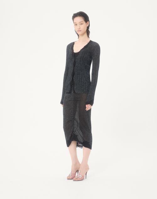 Valentino - Lurex Knitted Cardigan With Lace - Black/silver - Woman - Knitwear