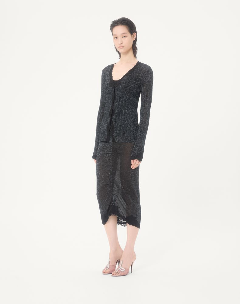 Valentino Lurex Knitted Cardigan With Lace Woman Black/Silver Xs
