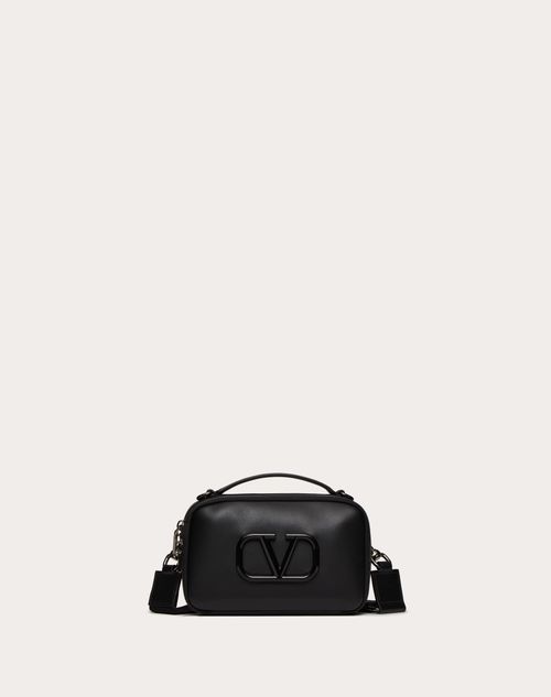 Valentino Garavani - Lacquered Vlogo Signature Leather Crossbody Bag - Black - Man - Man Bags & Accessories Sale