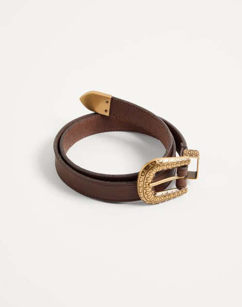 Valentino Garavani - Vlogo Signature Calfskin Belt 20 Mm - Chocolate - Woman - Belts