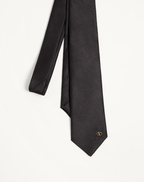Valentino Garavani - Cravate En Soie Valentie Avec Détail Vlogo Signature - Noir/or - Homme - Cravates