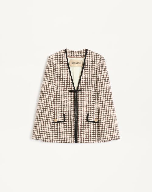 Valentino - Light Tweed Pied De Poule Jacket - Latte/testa Di Moro - Woman - Jackets And Blazers
