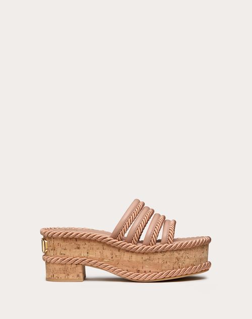 Valentino Garavani - Sandalias Vlogo Summerblocks Flatform De Cuero De Napa Y Paño De Seda Con Tacón De 80 mm - Rose Cannelle - Mujer - Espadrilles - Shoes