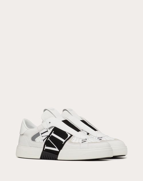 Valentino Garavani - Sneakers À Enfiler Vl7n En Veau Et Rubans - Blanc/noir - Homme - Soldes Homme