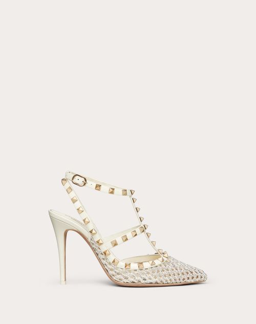 Valentino Garavani - Rockstud Mesh Pump With Crystals And Straps 100mm - Ivory/crystal - Woman - Shoes