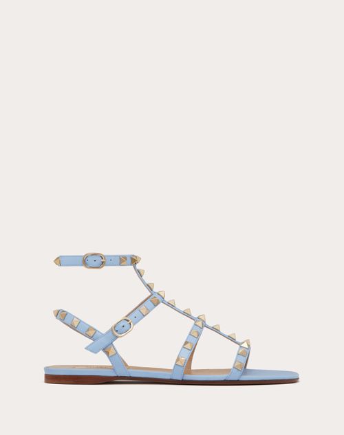 Valentino Garavani - Sandalias Planas Rockstud De Piel De Becerro Con Tiras - Celeste - Mujer - Sandalias