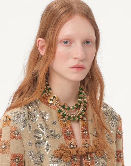 Valentino Garavani - Coeur Royal Necklace In Metal, Enamel, Briole Glass, Pearls And Crystals - Gold/emerald/black - Woman - Accessories