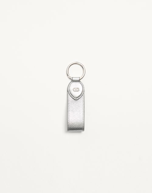 Valentino Garavani - Vlogo Signature Keyring In Grainy Calfskin - Silver - Woman - Bag Charms And Keyrings