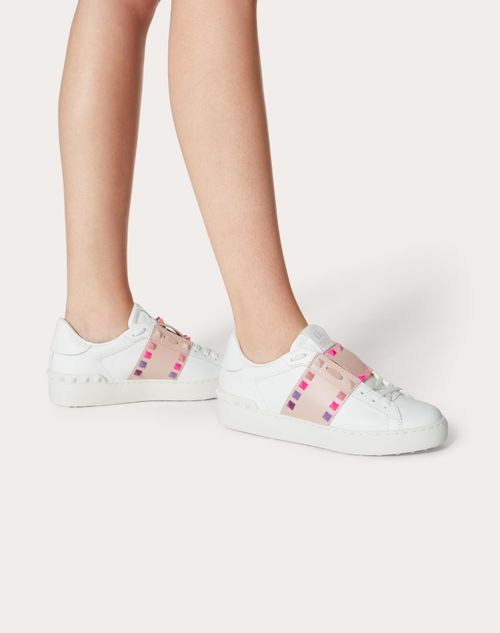 Rockstud Untitled Calfskin Sneaker for Woman in White/rose Quartz |  Valentino US