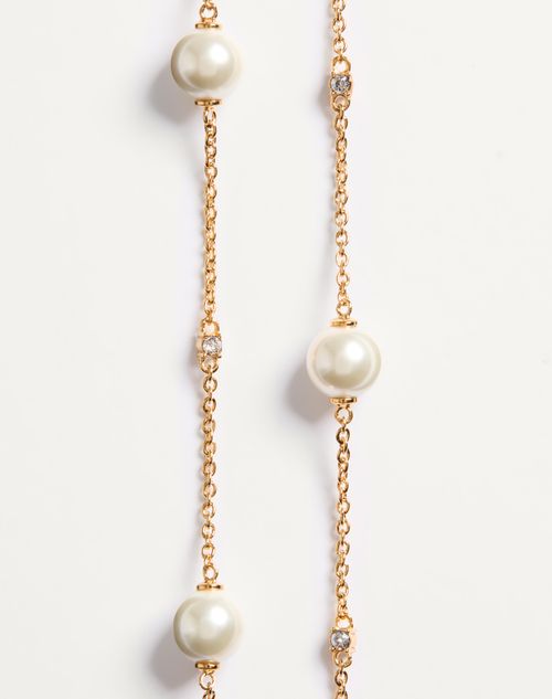 Valentino Garavani - Vlogo Signature Metal Necklace With Swarovski® Crystals And Pearls - Gold - Woman - Jewellery