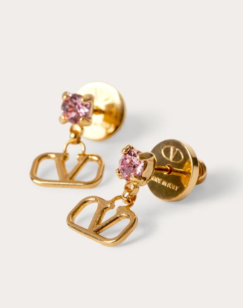 Valentino Garavani - Vlogo Signature Earrings In Metal And Swarovski® Crystals - Gold/pink - Woman - Jewelry