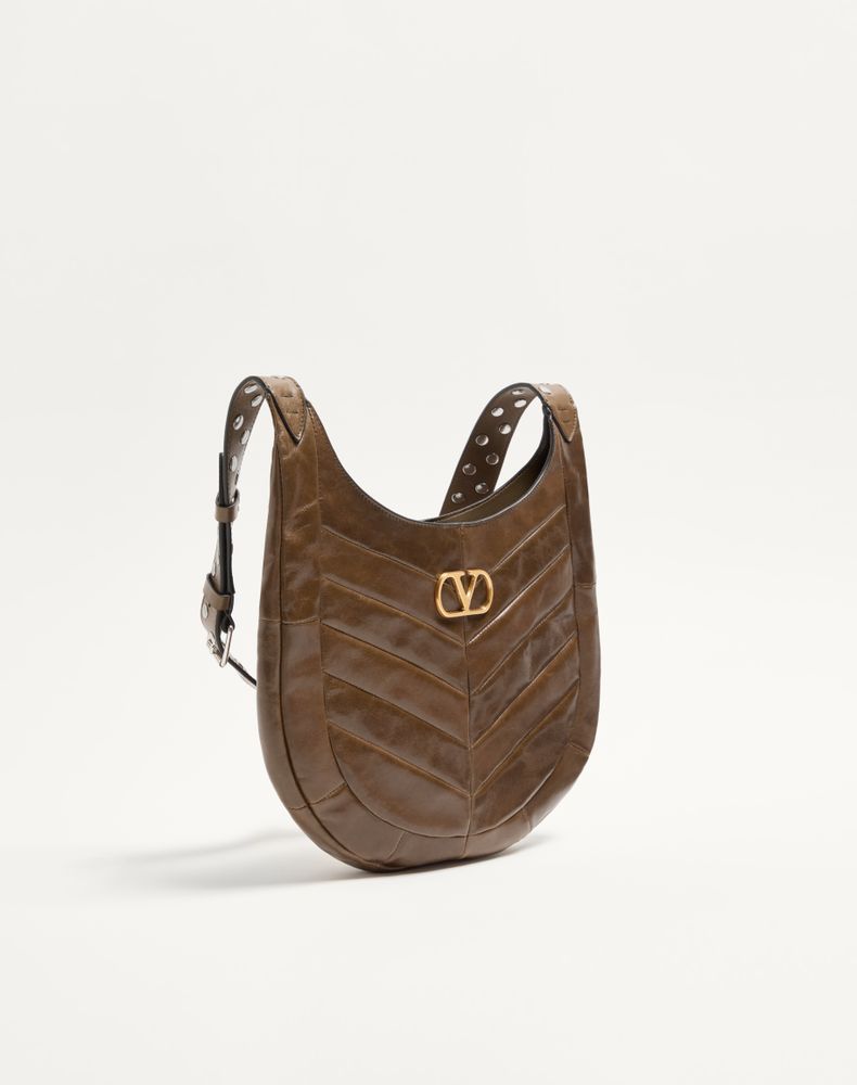 Valentino Garavani Hoboho Small Hobo Bag In Chevron-Patterned Nappa Leather Woman Tundra Uni